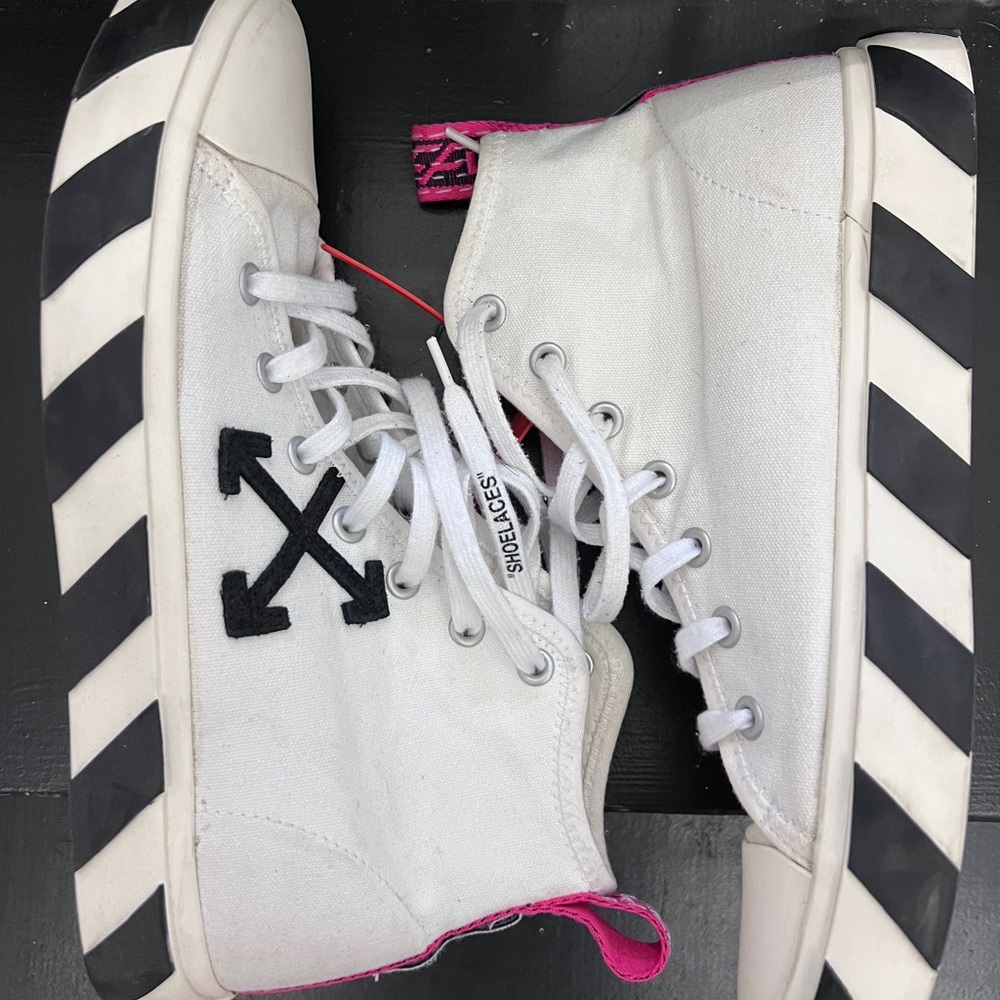 Off-White White and Black Striped Sneakers